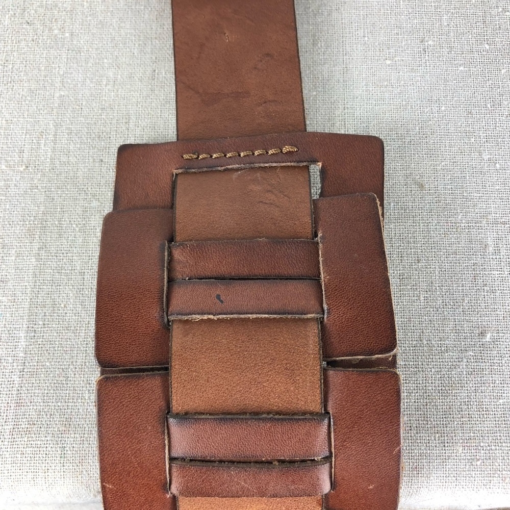 Fossil Brown Woven Leather Belt with Brass Buckle 30-34” - Picture 5 of 8